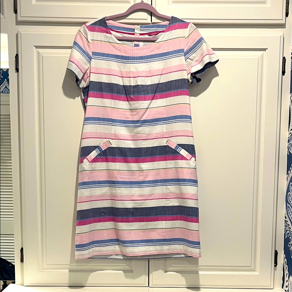 joules striped cotton linen dress